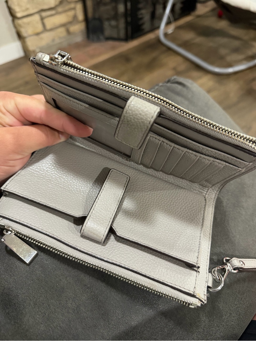 Michael Kors Pebbled Leather Cellphone Wristlet Light Gray with Silver Hardware - Picture 3 of 4